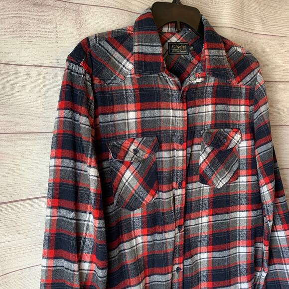 Cavalini Men's Plaid Button Up Shirt Red White Navy Size Medium - Picture 14 of 15